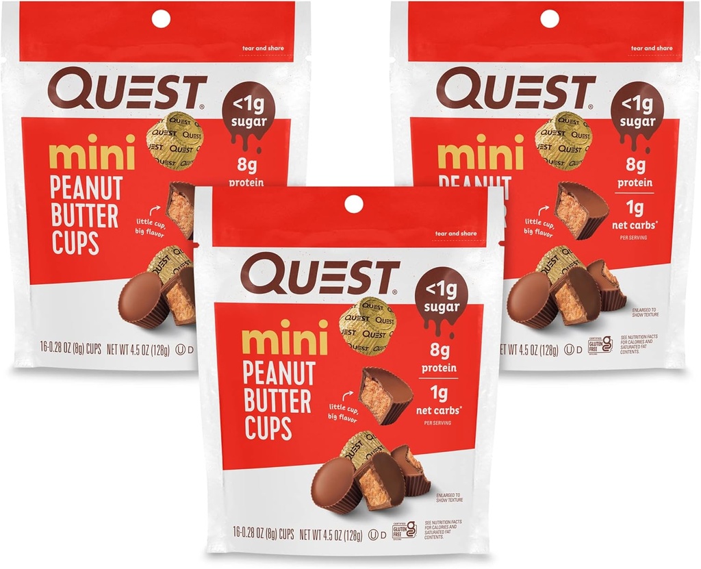 Quest Nutrition Mini Peanut Butter Cups, High Protein, Low Carb, Gluten Free, 16 Count (Pack of 3)