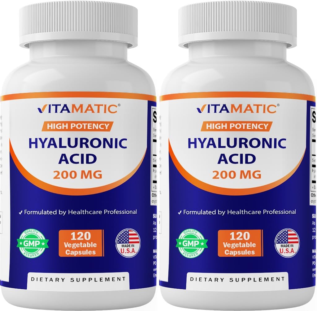 Vitamatic 2 Pack Hyaluronic Acid Supplements 200 mg - Sağlıklı Doku ve Ortakları Destek - Genç Sağlıklı Cilt - Toplam 240 Capsules