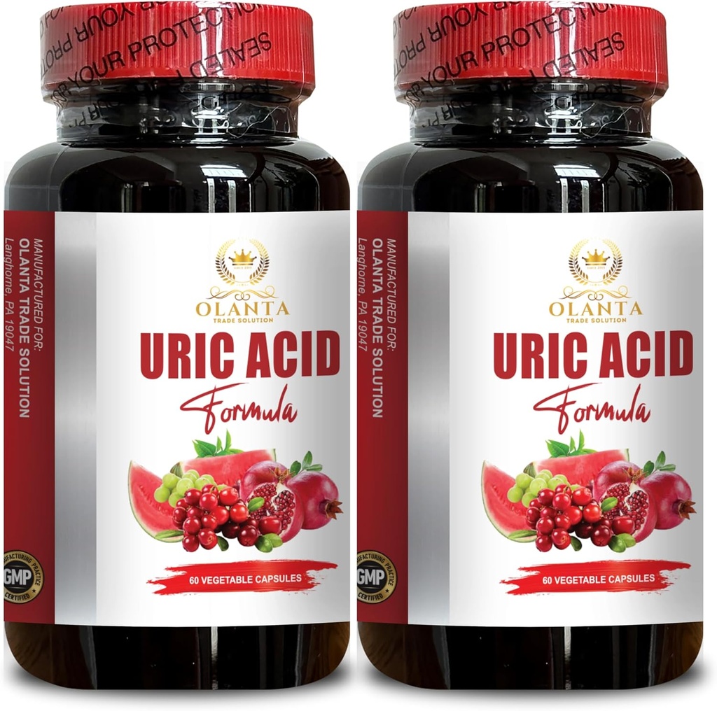 Genric Natural URIC Acid Formula - Water Retention Relief, Water Away Capsules, Diuretic Pills for Water Retention, uric Acid, Milk Thistle - 2 Şişes