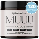 Optimal Prime - MUUU Bovine Colostrum Supplement ve Superfood Toz Gut Health, Bloating, Immune Support, Hair, Skin, and Nails Unflavored, 120 Hizmet