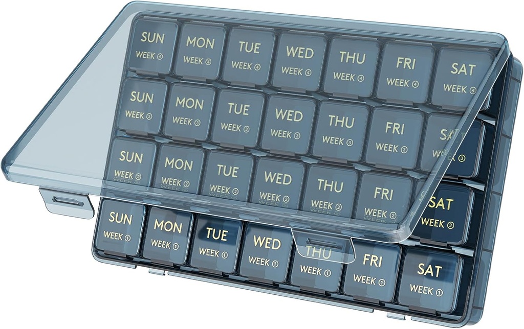 Lifewit Monthly Pill Organizer, 28 Günlük Pill Box, 4 Hafta Bir Ay Pill Vakaları, Vitaminler için Büyük Karşılaştırmalı Tıp Organizer, Fish Oils, Supplements, Blue Blue