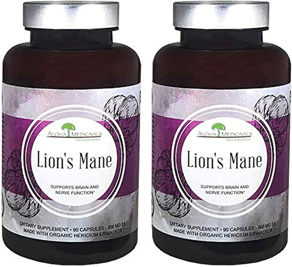 Aloha Medicinals Lion's Mane, Sertifikalı Organik Mushroom Supplement, 2, 90 Capsules Every