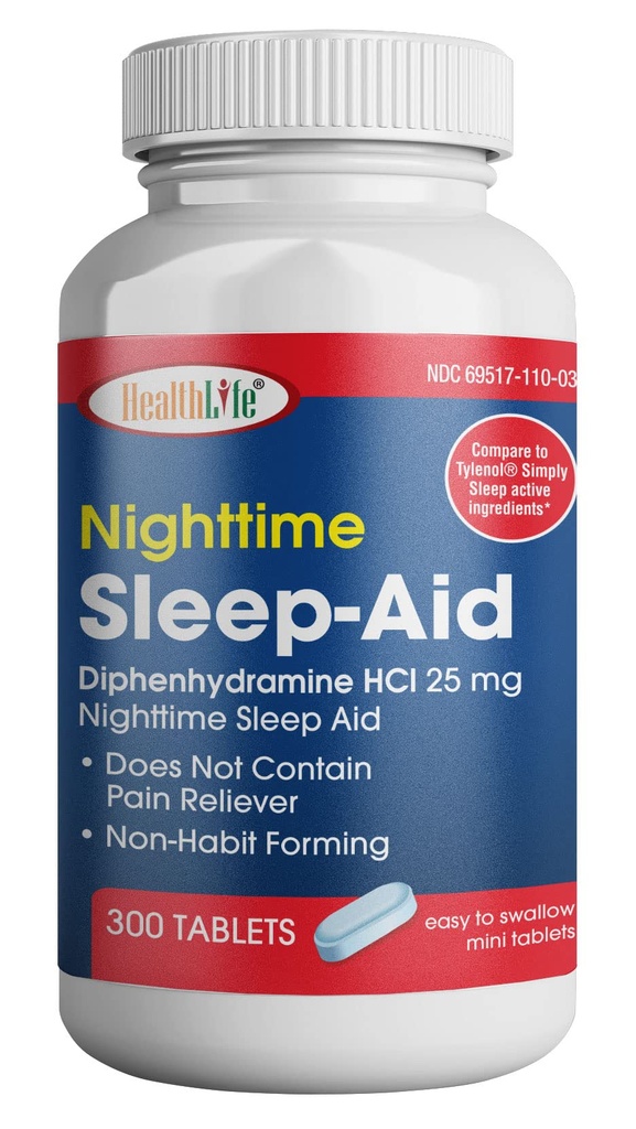 SA LFE HealthLife® Sleep Aid (Diphenhydramine HCl Caplets, 25 mg Blue) 300 Count