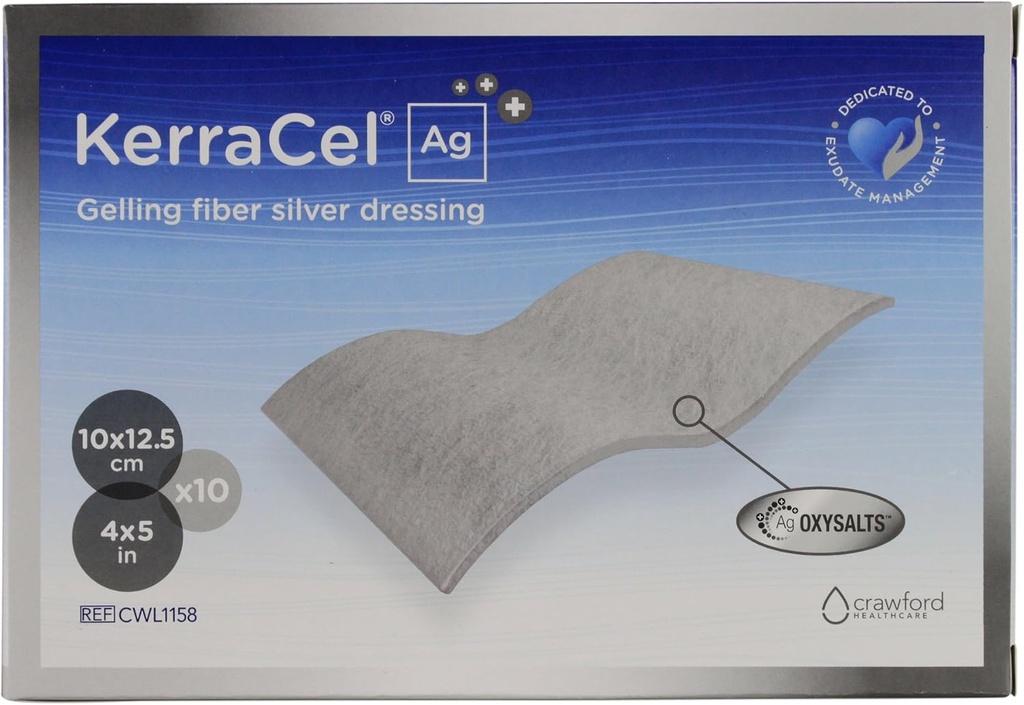 Ag 4" x 5" Gelling Fiber Silver Would Dressing (CWL1158) - Απορροφά και απομονώνει την αποστράγγιση και σκοτώνει βακτήρια, Micro-Contours στο κρεβάτι τραύματος, διατηρεί υγιή επίπεδα υγρασίας (Box of 10)