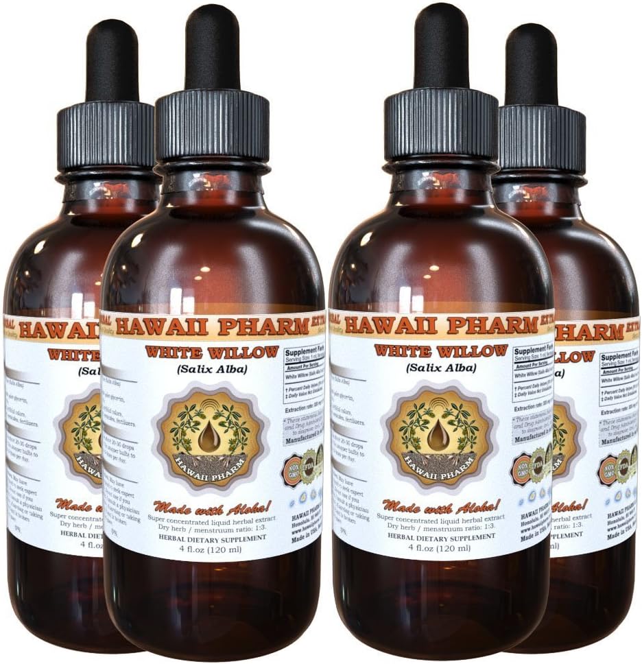 White Willow Liquid Extract, Organik Beyaz Willow (Salix Alba) kuru Bark Tincture, Herbal Supplement, Hawaii Pharm, ABD'de Made, 4x4 fl.oz
