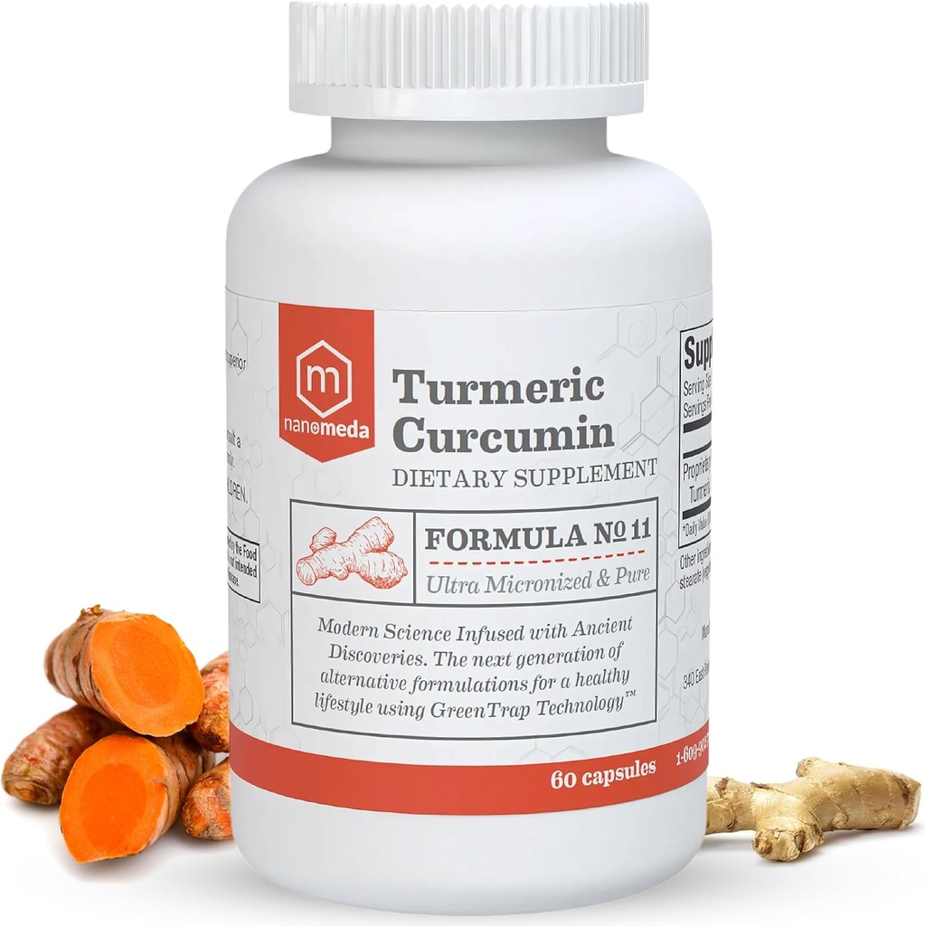 Nano Meda® Turmeric Curcumin with Boswellia | 100% Bio available, Patentli Mikronized Turmeric, Geliştirilmiş Aborpsiyon | Ortak Destek Tamam, 60 Kont