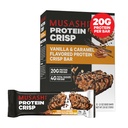 MUSASHI Protein Crisp Bar, 20g protein, 4g Total Sugars, Vanilla & Caramel, Post Workout and Snack On The Go, 12 Pack of 2.1oz (60g) Bars