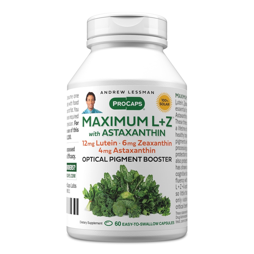 ANDREW LESSMAN, Astaxanthin 60 Softgels - 12 mg Lutein, 6 mg Zeaxanthin, 4 mg Astaxanthin. Göz ve Beyin Sağlığını Desteklemek ve Sağlıklı Vizyonu Geliştirmek için Anahtar Nutrients.