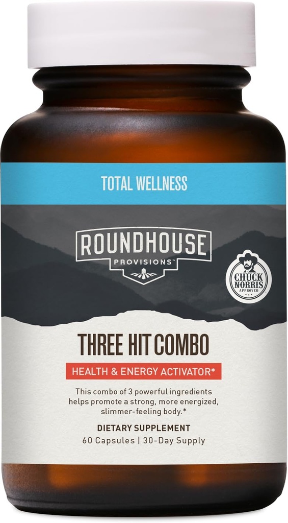 3 Hit Combo Tarafından Chuck Norris – Fat Burner, Enerji ATM & Wellness Desteği – 30 Günlük Supply (60 Capsules)