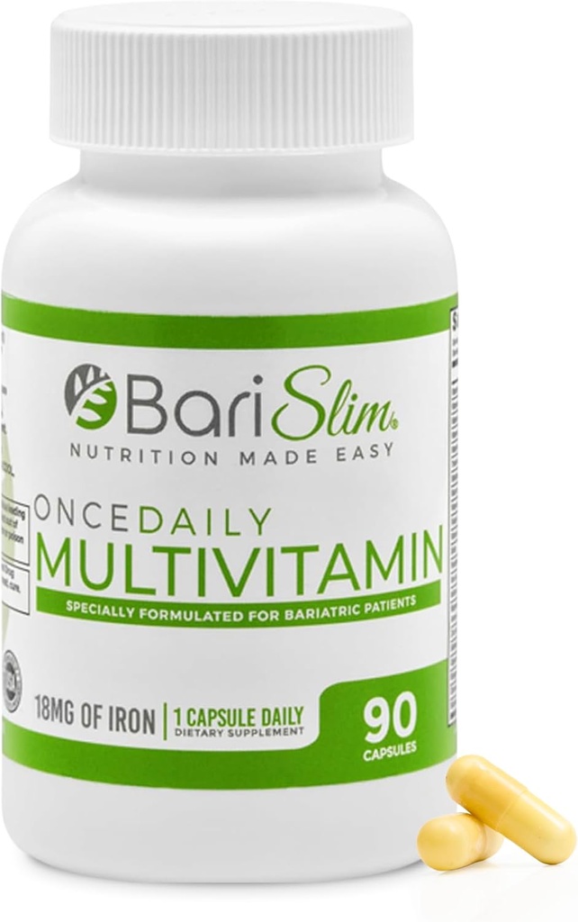 BariSlim Once Daily Bariatric Multivitamin Capsule - 18 mg of Iron - Bariatrik Vitamin & Supplement for Post Surgery Including Gastrik Bypass & Gastrik Kol | 90 Day Supply