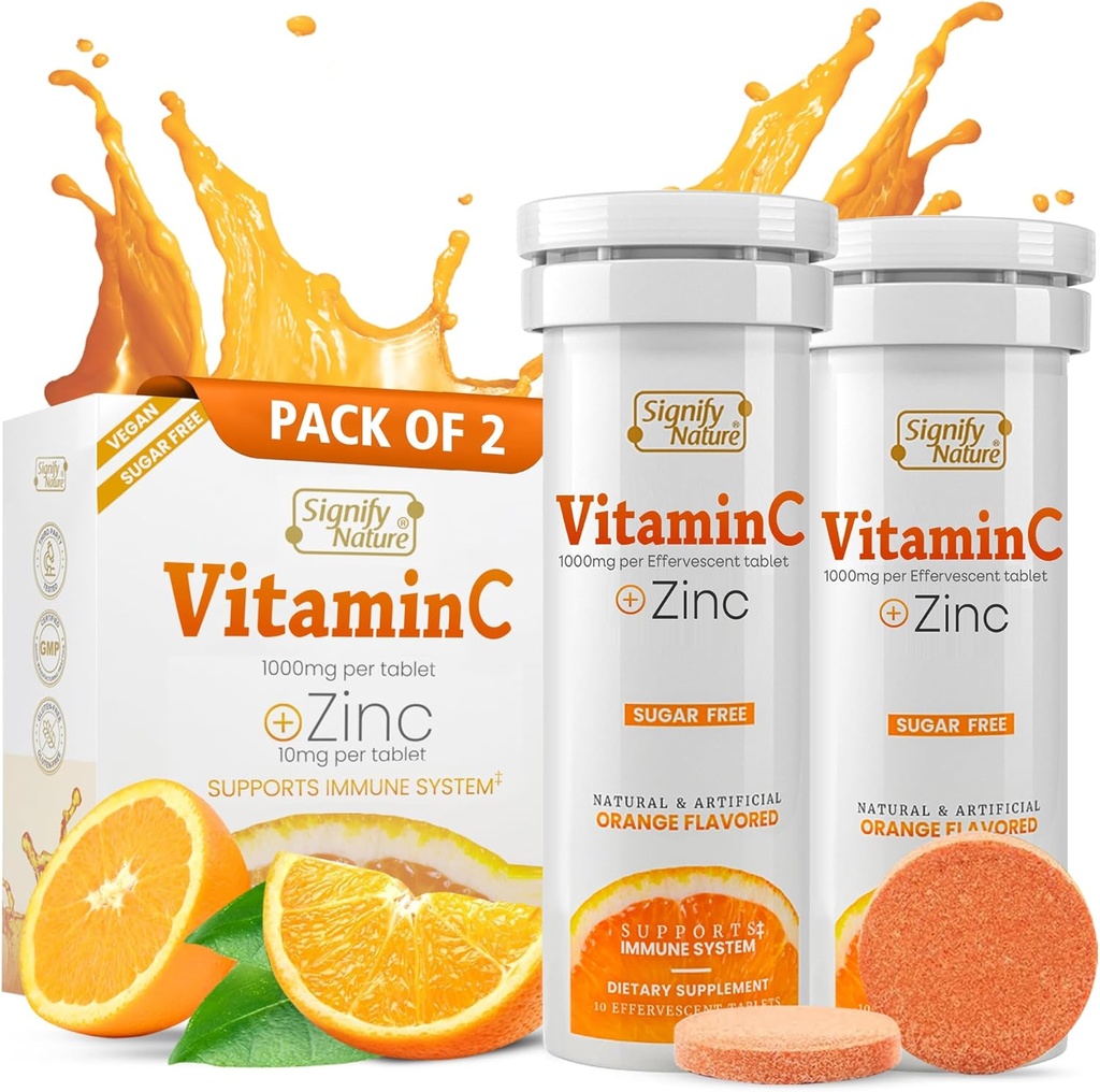 SIFY N Vitamin C 1000 mg Effervescent Tabletleri - Potent Immune Support VIT C ile çinko Supplement - Sugar-Free & Vegan Formula | Engelli Vitamin C Tabletleri - Su ► Fizzy Elixir - 20CT