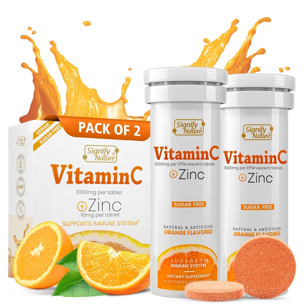 SIFY N Vitamin C 1000 mg Effervescent Tabletleri - Potent Immune Support VIT C ile çinko Supplement - Sugar-Free & Vegan Formula | Engelli Vitamin C Tabletleri - Su ► Fizzy Elixir - 20CT