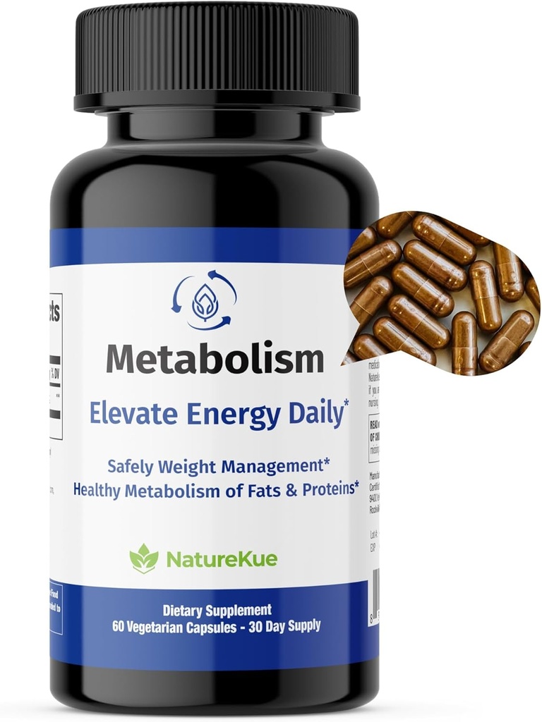 NatureKue Metabolism | Natural Weight Management & Energy Support | Immune & Digestive Health | Puerh Tea Extract, Green Tea, Herbal Supplement for Metabolism Boost – 60 Vegetarian Capsules