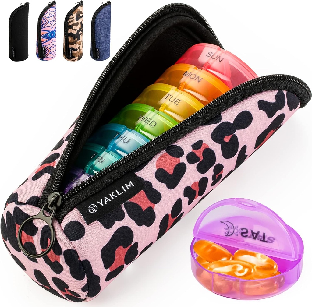 Yaklim Pill Organizer 1 Times a Day, Ultralight Travel Pill Box, Weekly Pill Containers 7 Day with Portable Vitamin Fish Oils Supplement