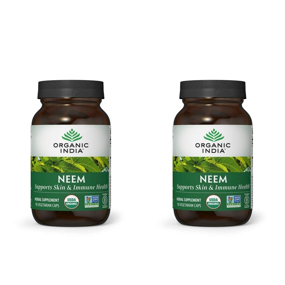 ORGANIC INDIA Neem Leaf Capsules, Herbal Supplement - Destekler Skin, Immune, & Liver Health, Detox, Vegan, Gluten-Free, USDA Sertifikalı Organik - 90 Capsules (2-Pack)