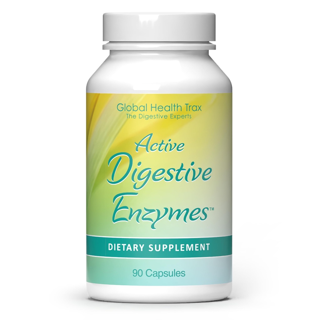 Global Health Trax - Active Digestive Enzymes Supplement, 90 Capsules - Enzymes ile Sağlıklı Digestion for Men and Women