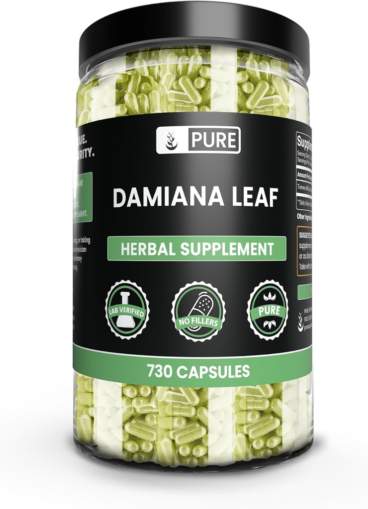 PURE ORIGINAL INGREDIENTS Damiana Leaf Capsules, No Magnezyum Or Rice Fillers, Always Pure, Lab TY (730 Capsules)