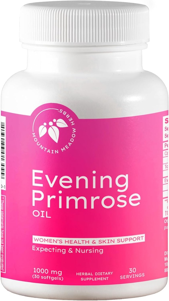 Mountain Meadow Herbs Evening Primrose Oil 1,000mg – Omega-6 Fatty Acids for Women’s Health, Supports Clear Skin & Hormonal Balance, Gluten-Free, Easy-to-Take Softgels (30 Count)