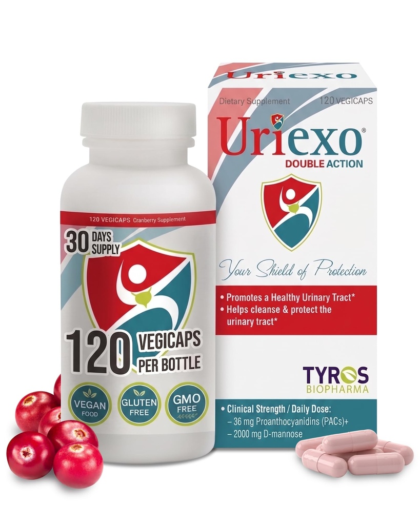 Uriexo Double Action Κάψουλες, Cranberry Χάπια για γυναίκες και άνδρες συμπλήρωμα, urinary Tract Καθαρίστε και να προστατεύσει την ευεξία και την εμπιστοσύνη Υποστηρίζει - 30 ημέρες προσφοράς