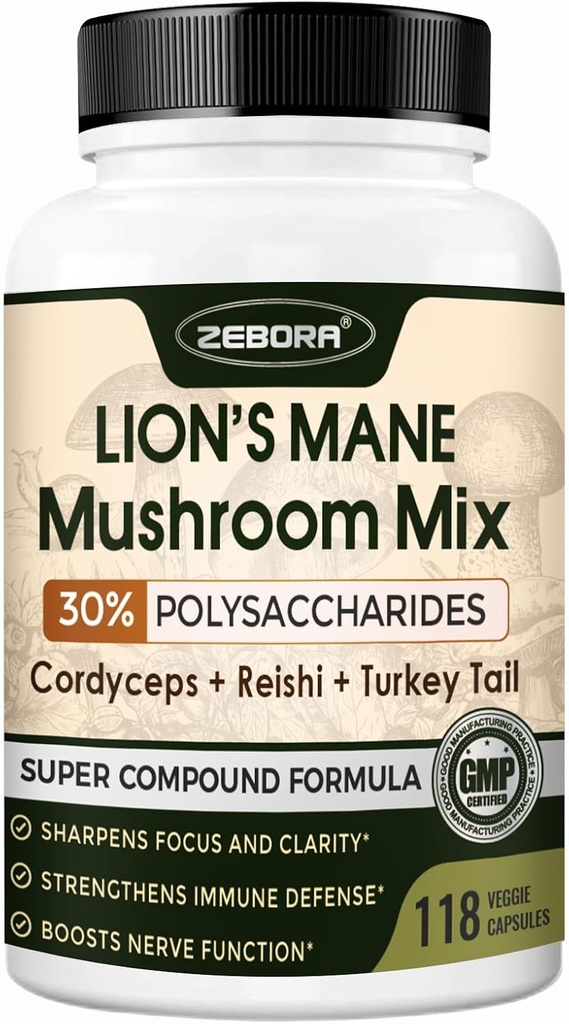 Lions Mane Supplement Capsules - Mushroom Supplement With Lions Mane, Cordyceps, Reishi, Türkiye Tail, Shiitake - Lions Mane Supplement For Memory, Focus & Immune Support - 118 Vegan Mushrooms Capsules Capsules