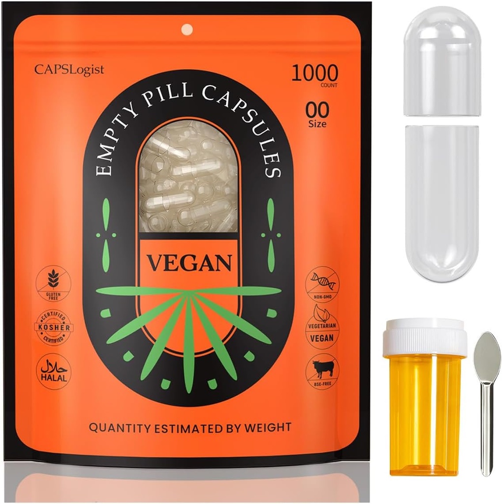 00 Capsules 1000 Kont, Boş Pill Capsules, Vegan Capsules Boş, Gel Capsules Boyutu 00 Spoonlar ve Tıp Şişesi Capsule Filling, Sebze Kapsülleri Boş, Clear, Clear Capsules