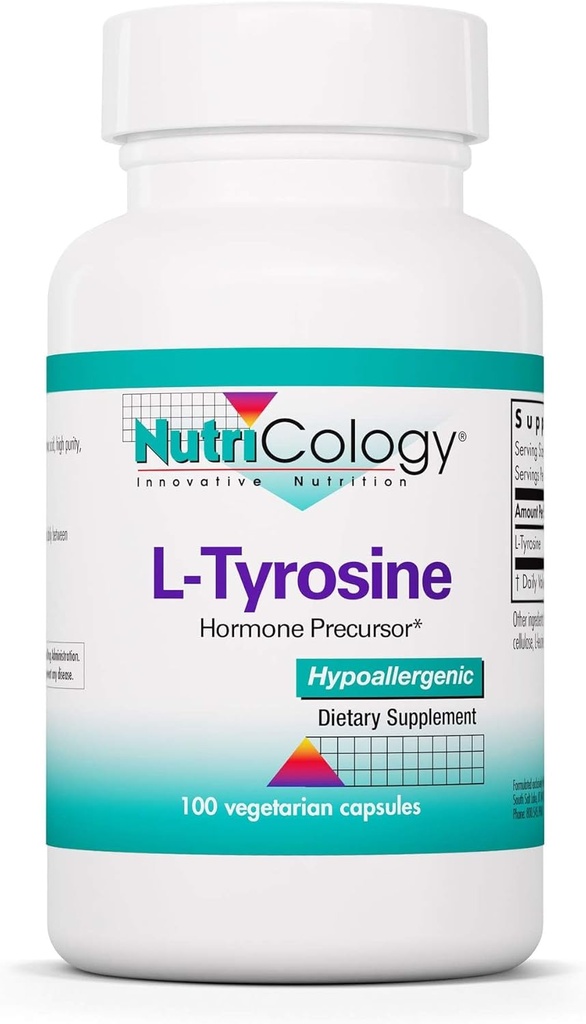 Nutricology L-Tyrosine - Beyin Desteği, Hormon Precursor, Free Form Platinum Acid, 500 mg Supplement, Thyroid Support Capsules - 100 Count