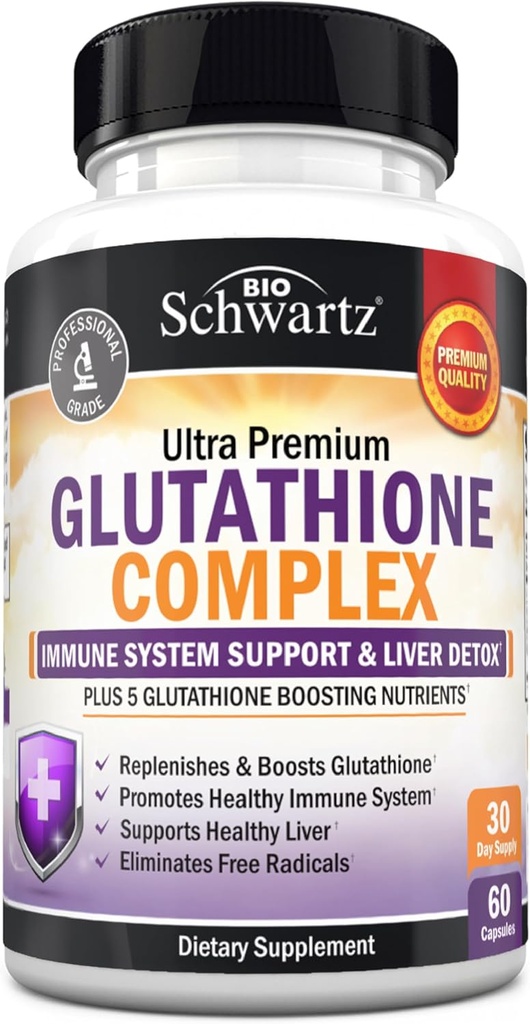BioSchwartz Glutathione Supplement 500 mg - Liver Detox ile Quercetin, C, Milk Butle, Alpha Lipoic Acid - Immune Support Pill - Geliştirilmiş Immunity Defense Health Formula - 60 Capsules