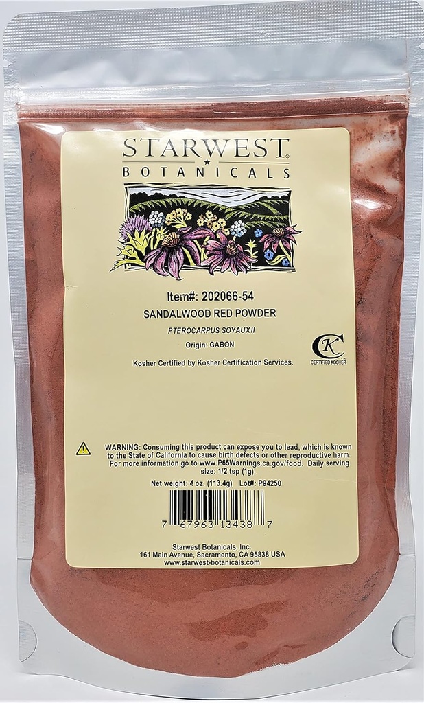 Starwest Botanicals Red Sandalwood Powder, 4 Ounces
