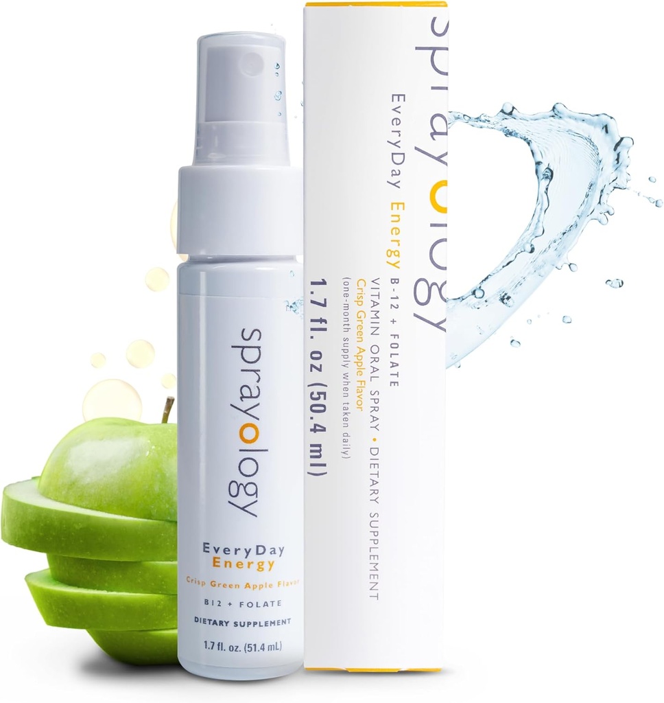 Spreyology EveryDay Energy | B12 ve Folate Supplement Mix | Vegan Oral Sprey for Energy, Metabolism & Brain Support | All- Natural, Gluten-Free & Lactose-Free | 30 Day Supply (1.7 fl oz)