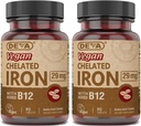 DEVA Beslenme Vegan Chelated Iron 29 mg Forized with B-12 - High Potency, Easy to Swallow - 90 Tablet, 2Pack