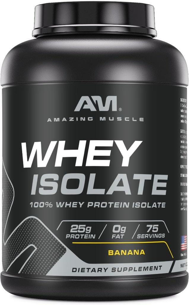 Amazing Muscle Whey proteini Isolate Toz | 25 Grams proteini | 100 Whey Isolate | Zero Fat | ABD'de Yapıldı (5 Lb, Banana)