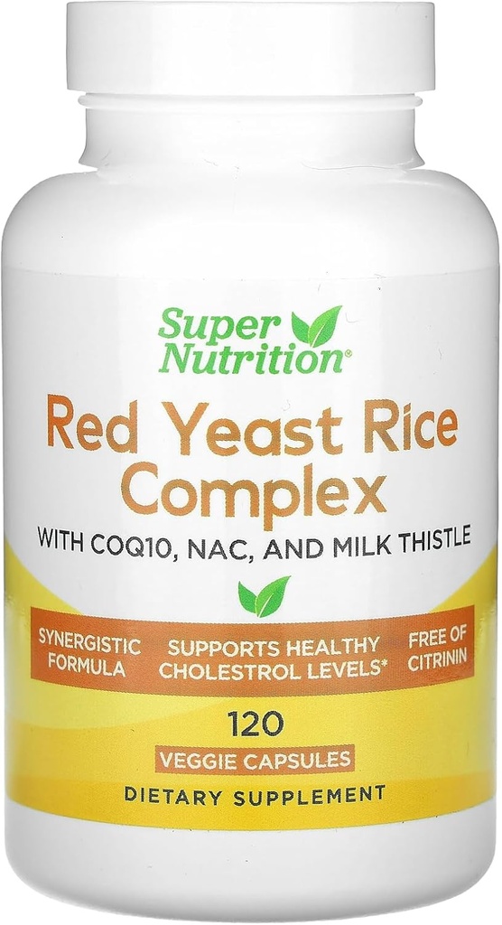 Super Nutrition Red Yeast Rice, Organik Red Yeast Rice, N-Acetyl Cysteine, Coenzyme Q10 ve Süt Butle Ekstraksiyon, 120 Veggie Capsules