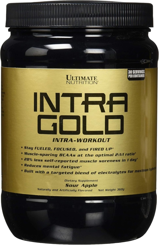 Ultimate Nutrition Intra Gold Processing Energy Supplement - Μείγμα ηλεκτρολυτών με καρνιτίνη, ορνιθίνη, και ασπαρτάτη, 30 εξυπηρετούν, Sour Apple