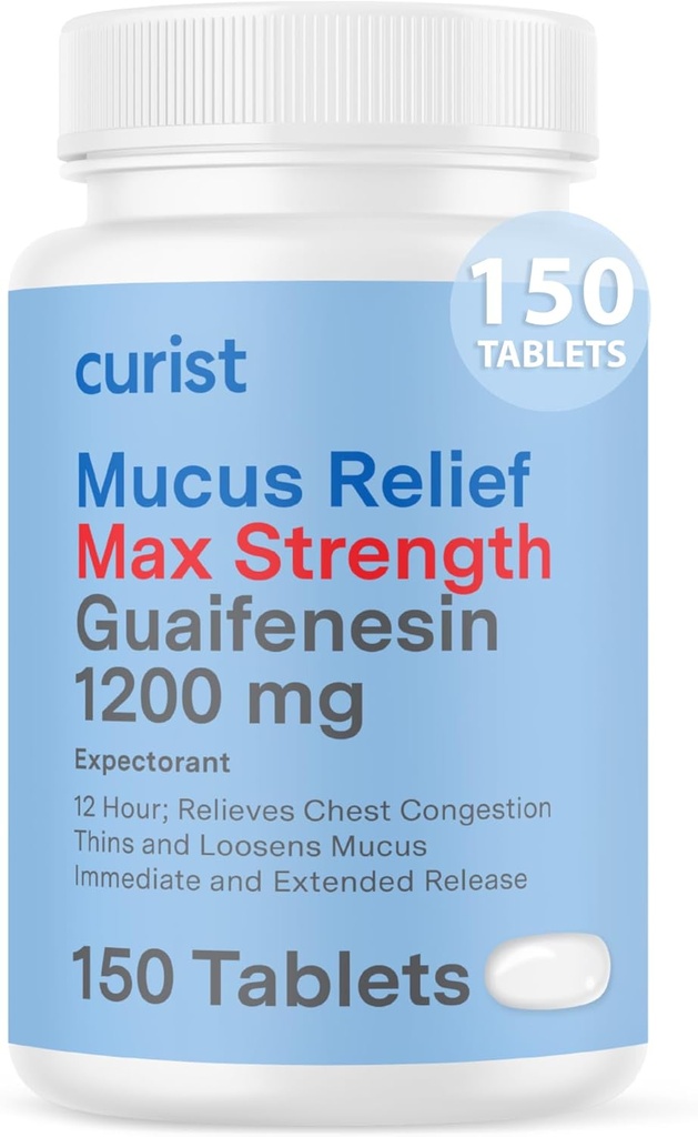 Curist Guaifenesin 1200 Mg Genişletilmiş Yayın Tabletleri - 150 Kont Maksimum Kuvvet Mucus Relief Tabletleri OTC - Clear Congestion