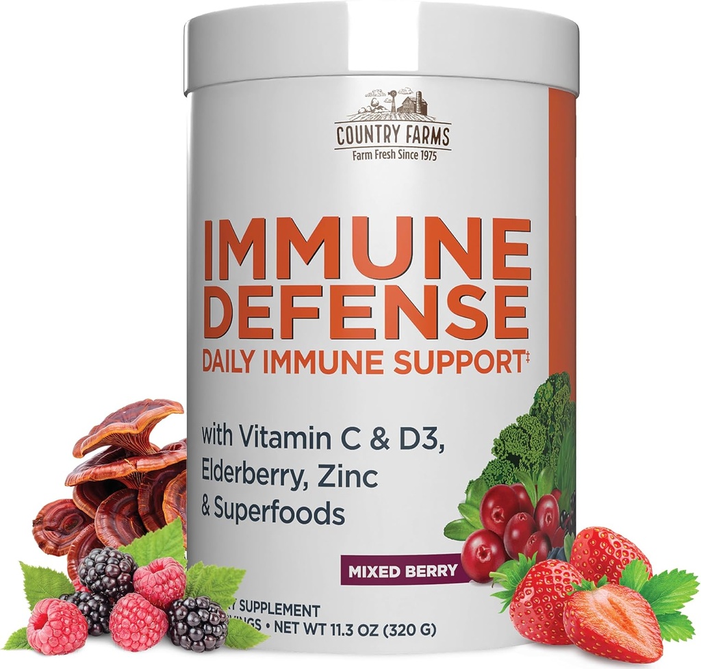 COUNTRY FARMS Immune Defense Superfoods, Immune Support Supplement, C with Black Elderberry, Echinacea, Turmeric, Supports Hydration, with Probiyotiks and Prebiyotiks, Berry Flavor, 40 Hizmetler