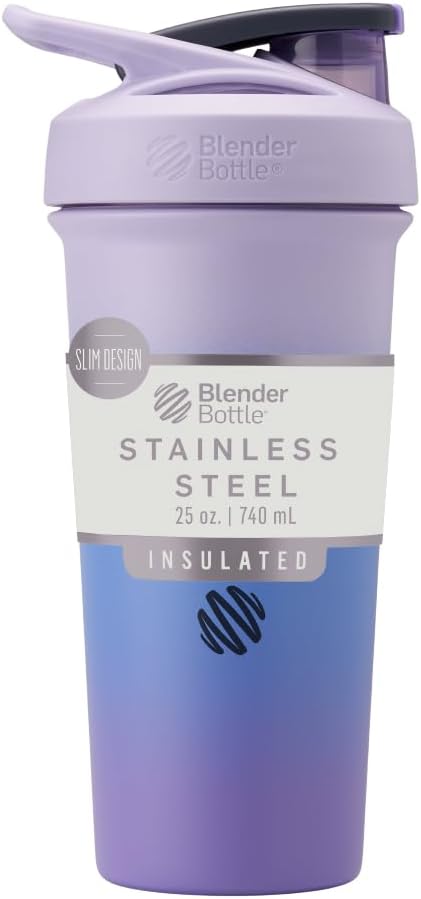 BlenderBottle Sport Sleek, Paslanmaz Çelik Shaker Şişe'yi Wiresk, 25-Ounce, Lavender Ombre - Protein Shakes & Hydration for Athletes & Fitness Enthusiasts, Easy Mix, Slim Easy to Hold, Keeps Drinks Cold, Lockable Lid