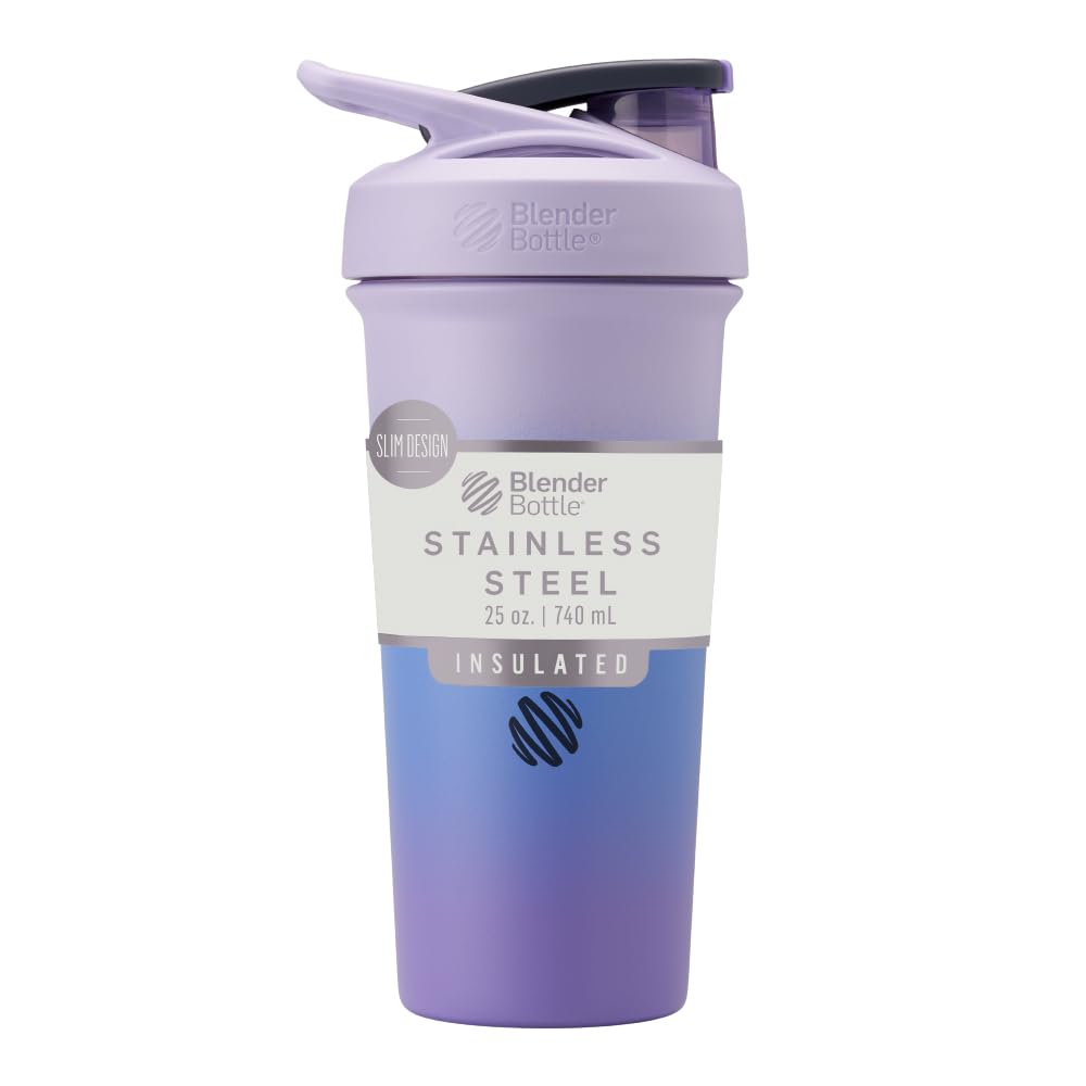 BlenderBottle Sport Sleek, Paslanmaz Çelik Shaker Şişe'yi Wiresk, 25-Ounce, Lavender Ombre - Protein Shakes & Hydration for Athletes & Fitness Enthusiasts, Easy Mix, Slim Easy to Hold, Keeps Drinks Cold, Lockable Lid