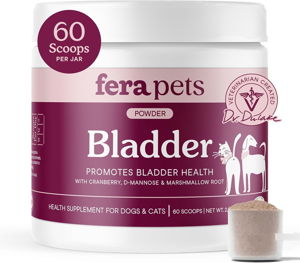 Fera Pets Bladder Desteği - Köpekler ve Kediler için Cranberry - D-Mannose & Marshmallow Root - Urinary Tract Support - Supports Normal Urine pH - Boosts Immunity - 60 Scoops