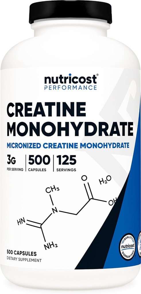 Nutricost Micronized Creatine Monohydrate 3.000mg 500 Κάψουλες, 125 Σερβιέτες, 750mg Creatine Monohydrate ανά κάψουλα