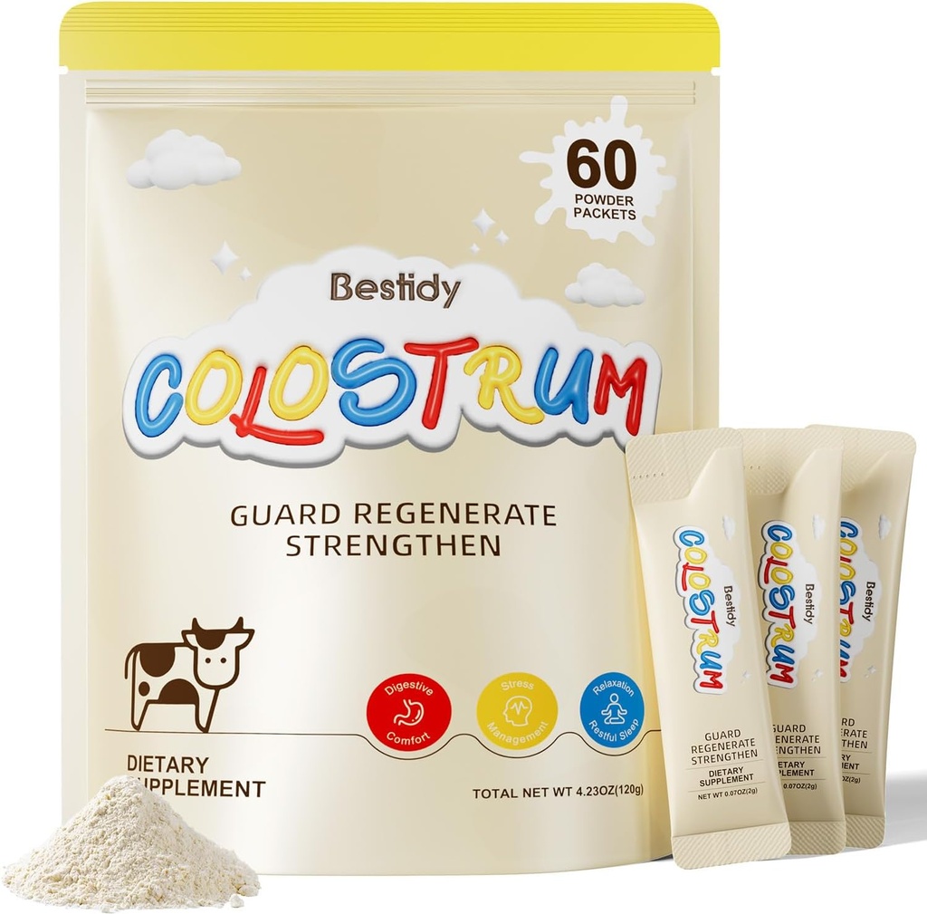 En İyiidy Colostrum Supplement,Colostrum Toz Gut, Saç Büyüme, Güzellik, Bireysel Paketli, Doğal Superfood Bovine Colostrum Toz, (60 Hizmet) 4.23 Oz