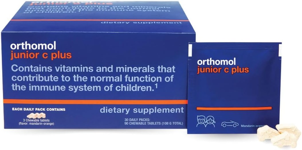 Orthomol Immun Junior C Plus, Kid's Multivitamin, Tangerine Flavor, 30 günlük Supply