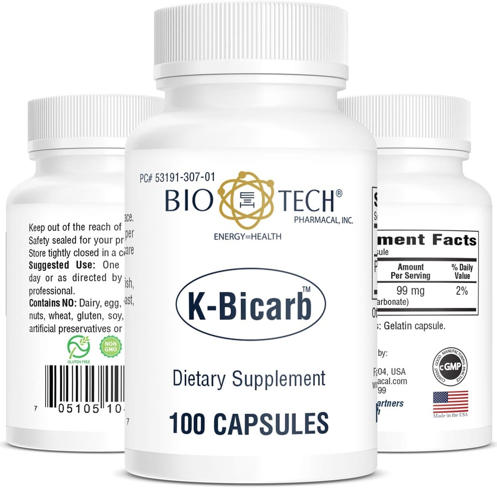 Bio-Tech Φαρμακευτικό συμπλήρωμα διατροφής καλίου (K-Bicarb, 100 Count)