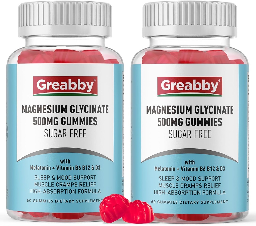 Μαγνήσιο Γλυκινικό Gummies 500mg για την υποστήριξη ύπνου ενηλίκων, Μασώμενο Μαγνήσιο Gummies για γυναίκες & άνδρες, ανακούφιση μυών & παροχή μαγνησίου (120 Gummies)