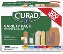 CURAD Assorted Bandages Diversity Pack, 300 Kont, 6 Stiller Antibakteriyel, Su, Sheer, Plastik, Heavy Duty & Flex-Fabric, Korumalar, Cuts & Burns, Latex-Free