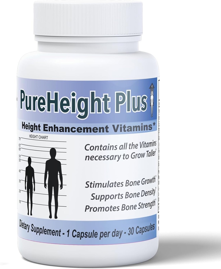 PureHeight Plus #1 Doktor Önerme Tamamını Önerir - Çocuklar için Büyüme Vitaminleri, Gençler ve Yetişkinler - Kemik Güçliği ve Yoğunluğu Arttır - Yüksek Gelişmiş Vitaminler Büyülü Taller Hızlı Büyüyor