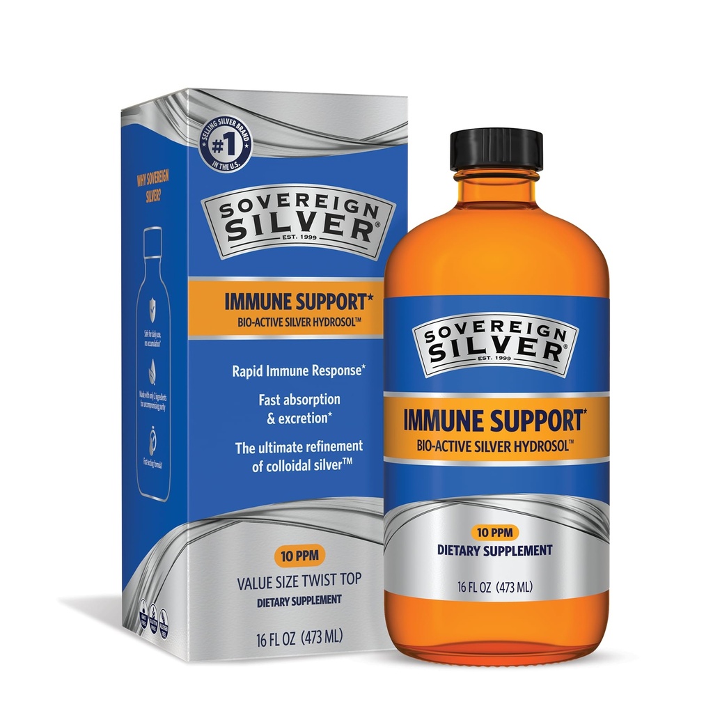 Sovereign Silver Bio-Active Silver Hydrosol for Immune Support - Colloidal Silver Liquid - 10 ppm, 16oz (473mL) - Değer Boyut
