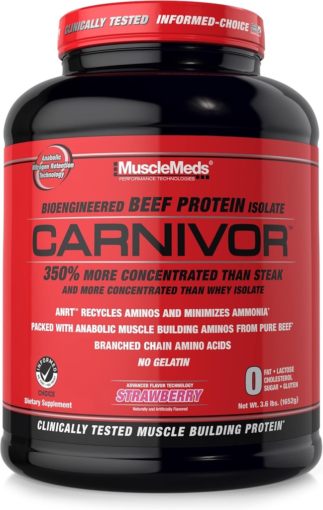 KasMeds Carnivor Beef Protein Isolate, 0 Lactose, 0 Sugar, 0 Fat, Halal sertifikalı, Strawberry, 3.9lb, 56 Hizmet, 3.9lb