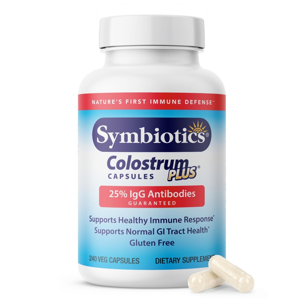 Symbiyotiks Colostrum 240k Sebze Kapsülleri - Immunity Support - Lactoferrin Supplement & Colostrum Protein Immunoglobulin - 25% lgG Antibodies - Gluten Free Free