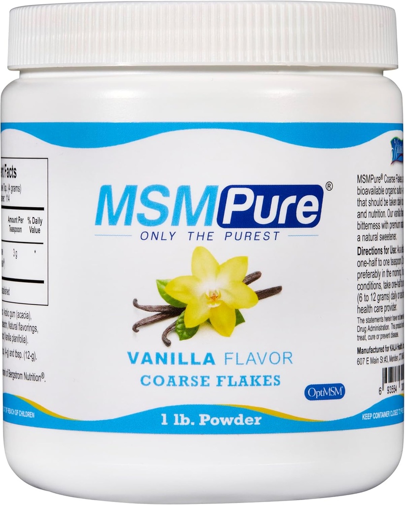 KALA ΥΓΕΙΑ MSMPure Vanilla Flavored Coarse MSM Powder Fleakes – US-Made MSM για κοινή υγεία, εμφάνιση του δέρματος, και Hair & Nail Support – 1 lb, Organic Sulfur
