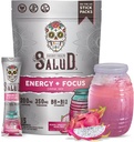 Salud 2-in-1 Energy Drink Powder + Focus, Dragon Fruit, Organic Caffeine, B6 + B12, Theanine, Clean Energy Drink Packets, Pitaya Agua Fresca Mix, Non-GMO, Gluten Free, Vegan, 1g of Sugar, (15 Servings)